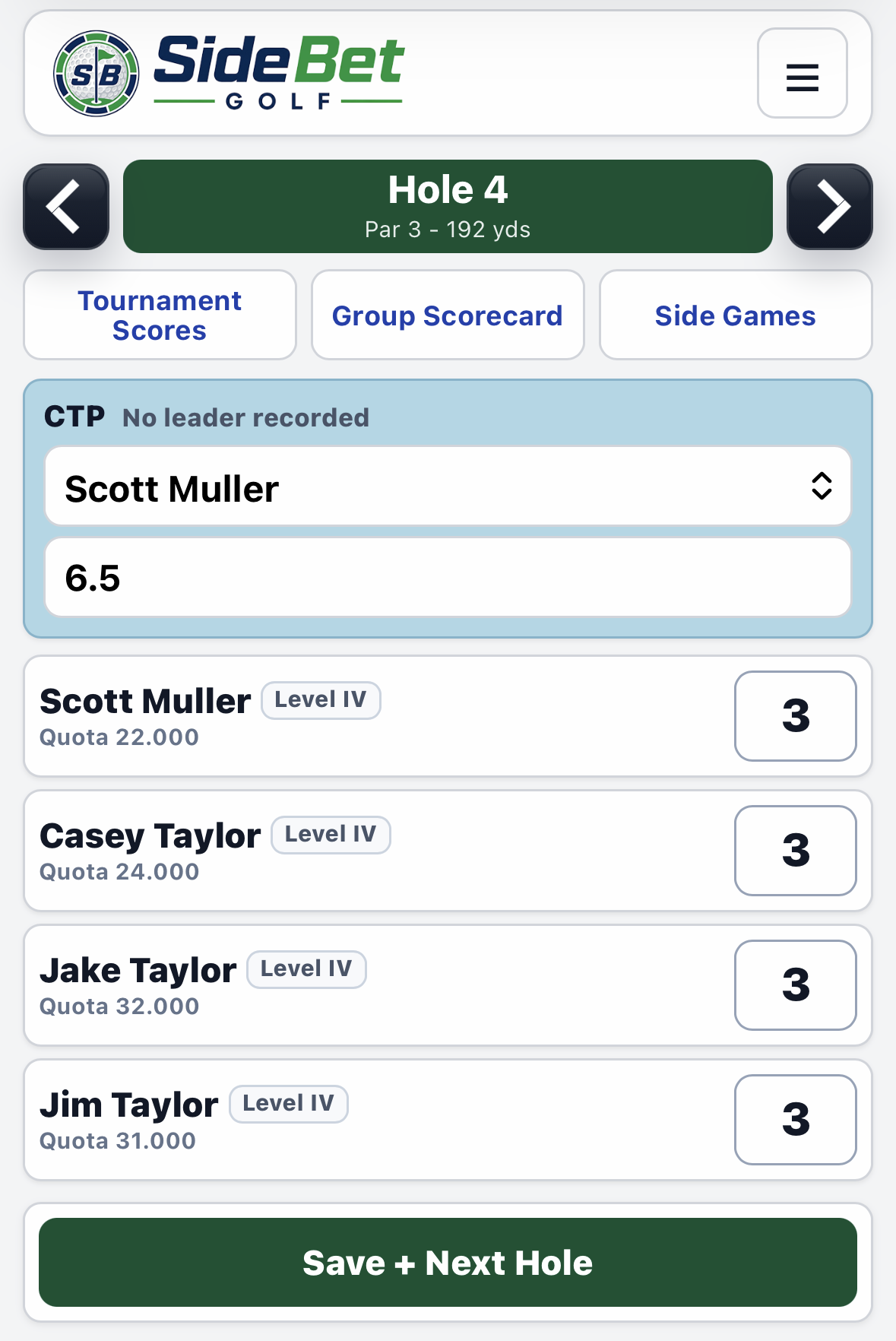 Closest to pin entry within player live scoring